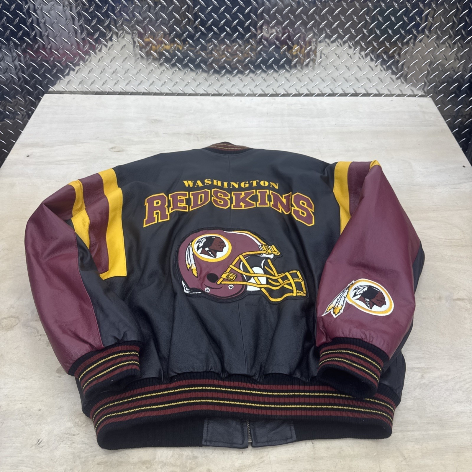 Vintage Washington Redskins 58 Sports 100% Leather Full Zip Bomber Jacket